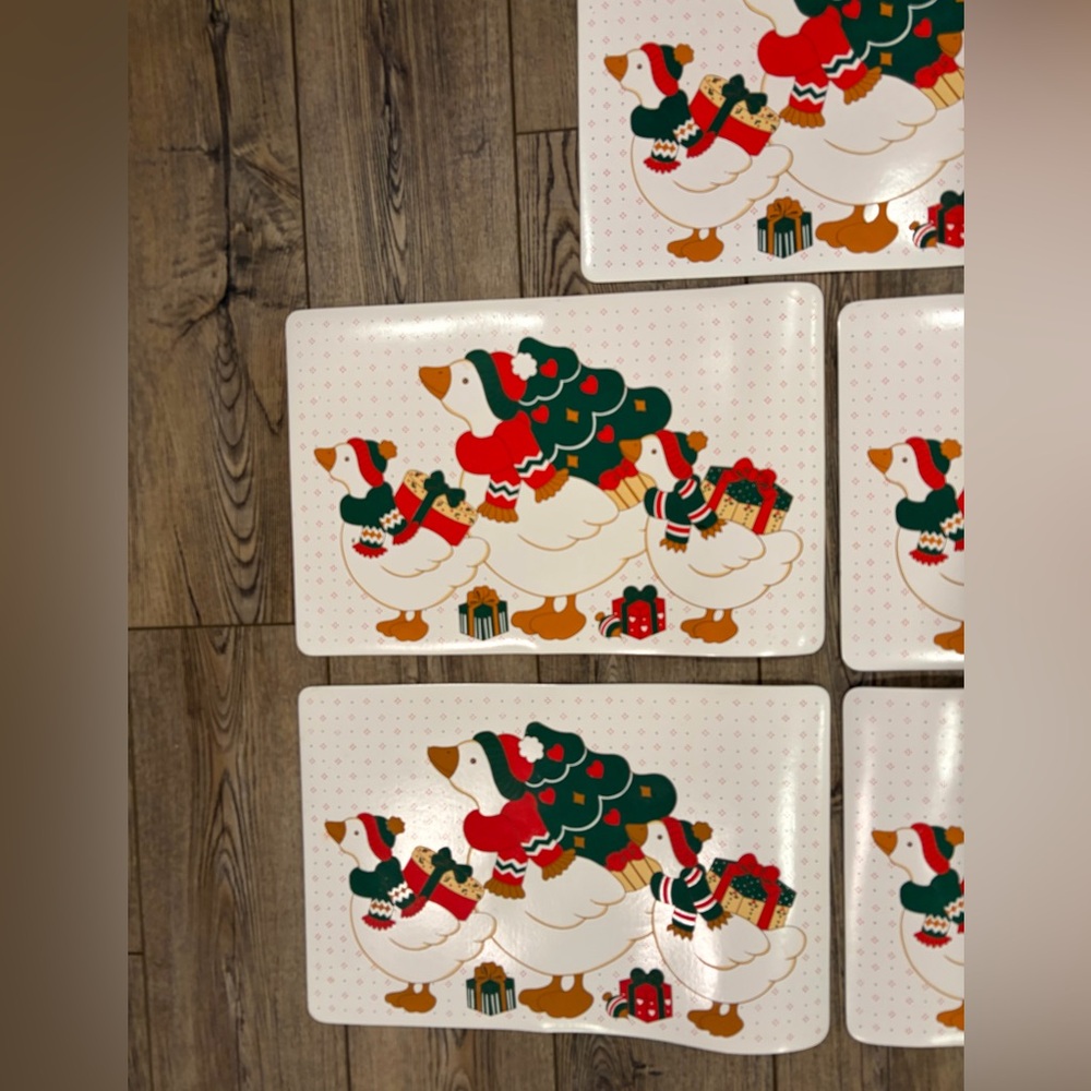 Vintage Christmas Goose Placemats Set of 5 Retro Holiday Country Geese Decor - Picture 4 of 8